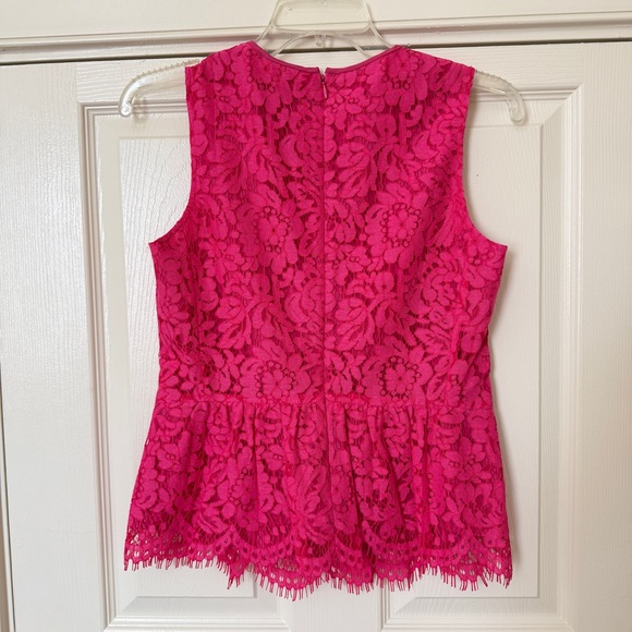 NWT J. Crew Peplum Lace Blouse Size 2 Bright Pink - Picture 2 of 10